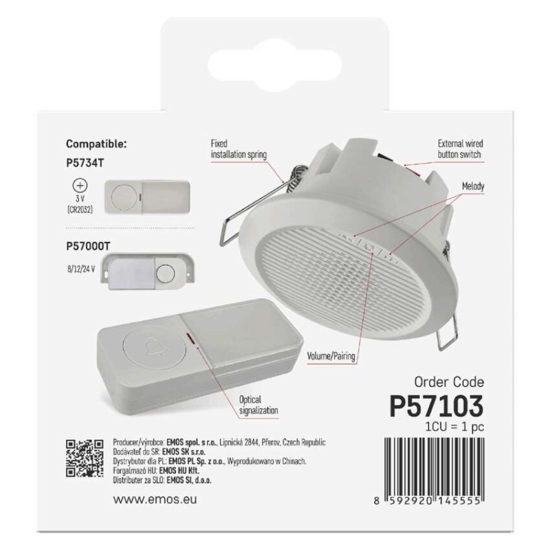 Domový drôtový/bezdrôtový zvonček P57103, vstavaný 10