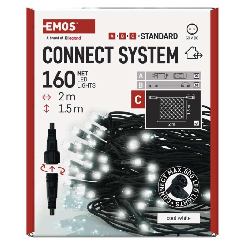 Standard LED spojovacia vianočná reťaz – sieť, 1,5x2 m, vonkajšia, studená biela 10