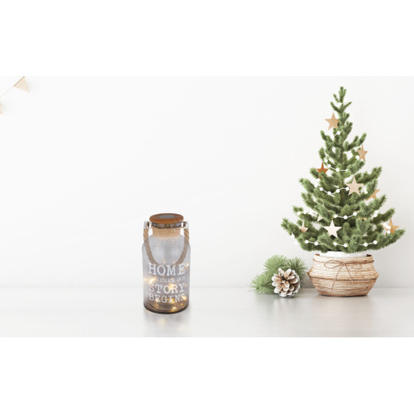 Solárne svietidlo, plast so vzhľadom dreva, priehľadné sklo, konopné lano hnedé, na zavesenie alebo 9