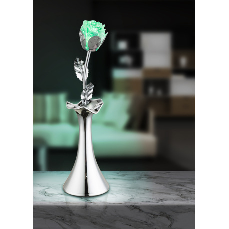 Stolová lampa, chróm, akryl, váza s ružičkou, vypínač, zmena farby svetla, bez batérií 3xAAA 1.5V, Ø 1