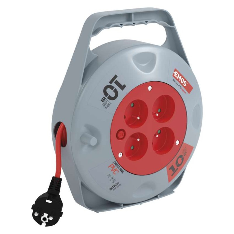 Predlžovací kábel na bubne 10 m / 4 zásuvky / červený / PVC / 230 V / 1 mm2 4