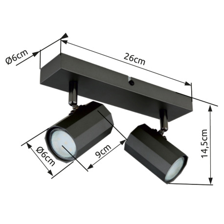 Nástenné svietidlo, kov sivý matný, hliník sivý matný, DxŠxV: 260x60x145mm, bez žiaroviek 2x GU10, m 16