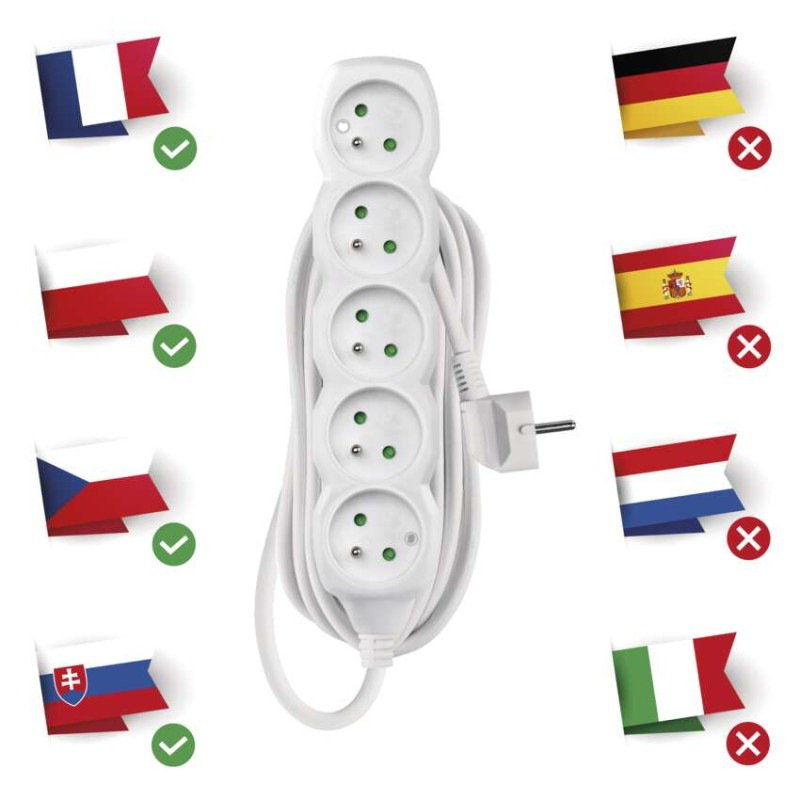 Predlžovací kábel 5 m / 5 zásuviek / biely / PVC / 1 mm2 1