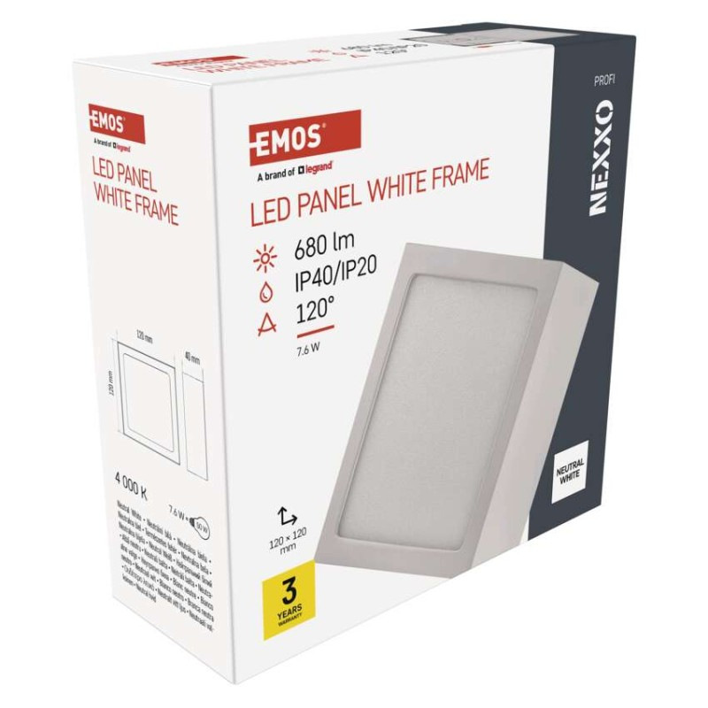 LED prisadené svietidlo, štvorec, biele, 7,6W,Neutrálna biela 8