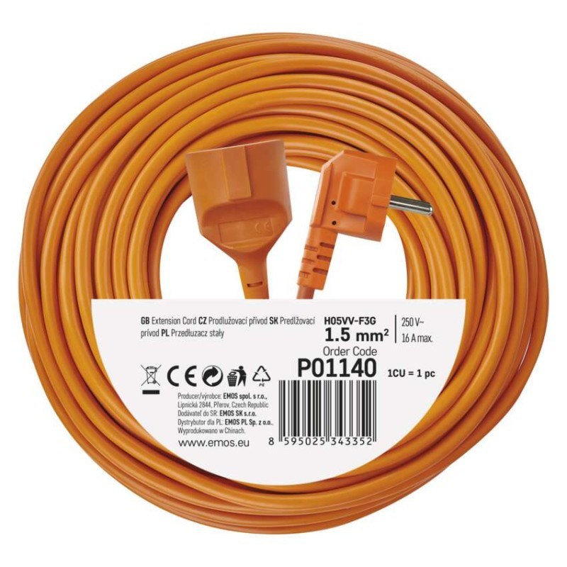 Predlžovací kábel 40 m / 1 zásuvka / oranžový / PVC / 230 V / 1,5 mm2 9
