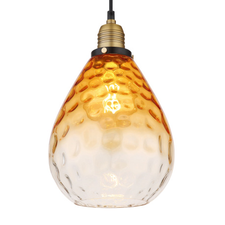 Závesné svietidlo, kov čierny, sklo jantárové, priehľadné, kov mosadzný matný, kábel PVC čierny, mož 4