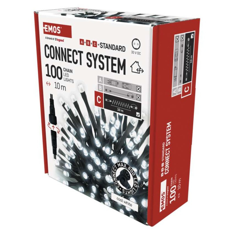 Standard LED spojovacia vianočná reťaz, 10 m, vonkaj. aj vnútor., studená biela