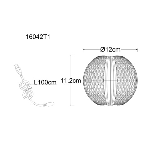 Nabíjateľná stolová lampa, číry akryl, plast nikel matný, čierny PVC kábel, dotykové zapínanie/vypín 8