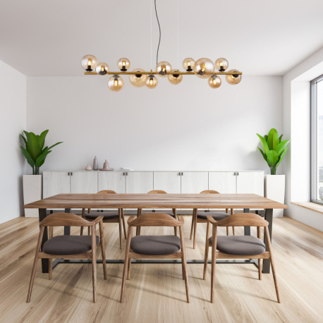 Závesné svietidlo, kov čierny matný, mosadz, sklo jantárové, kábel PVC transparentný, DxŠxV: 1200x34 7