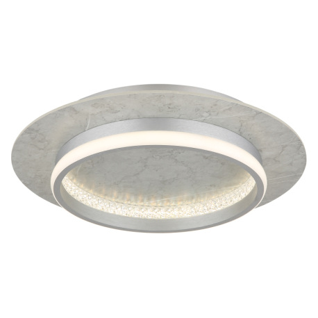 Stropné svietidlo, kov strieborný matný, MDF, hliník strieborný brúsený, akrylové kryštály číre, nie