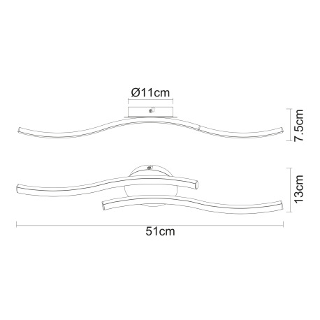 Stropné svietidlo, kov čierny, imitácia dreva, akryl biely, DxŠxV: 510x130x75, vrátane 1xLED 12W 230 9