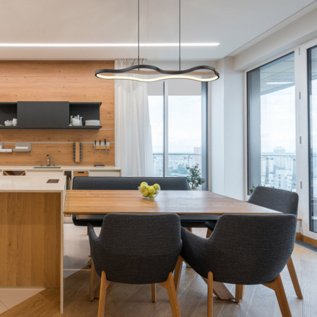 Závesné svietidlo, kov/hliník čierny matný, drevo, stmievateľné, niekoľko úrovní pomocou nástenného 13