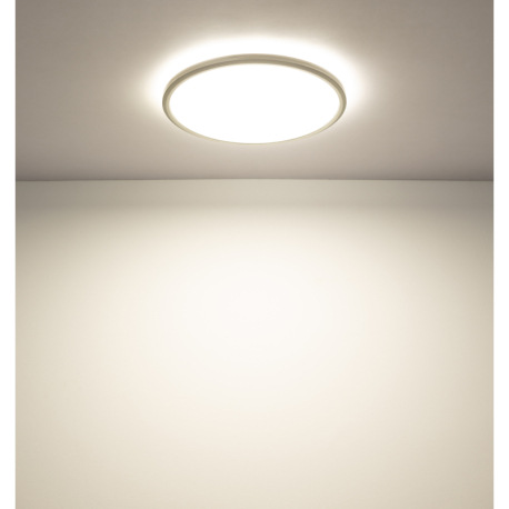 Stropné svietidlo, plast niklový, satinovaný, biely, niekoľko úrovní cez nástenný spínač, podsvieten 10