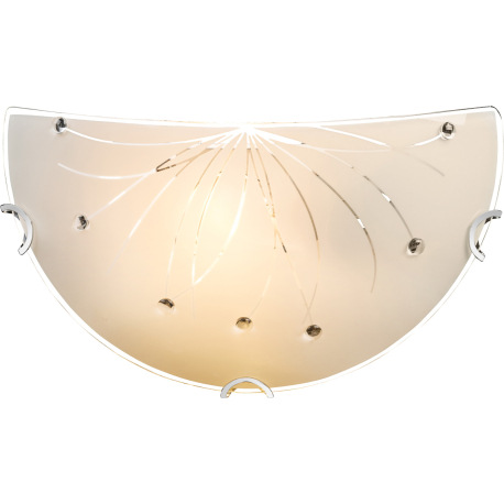 Nástenné svietidlo, kov biely, chróm, satinované sklo, dekoračné kamienky, priehľadné ozdobné linky, 3