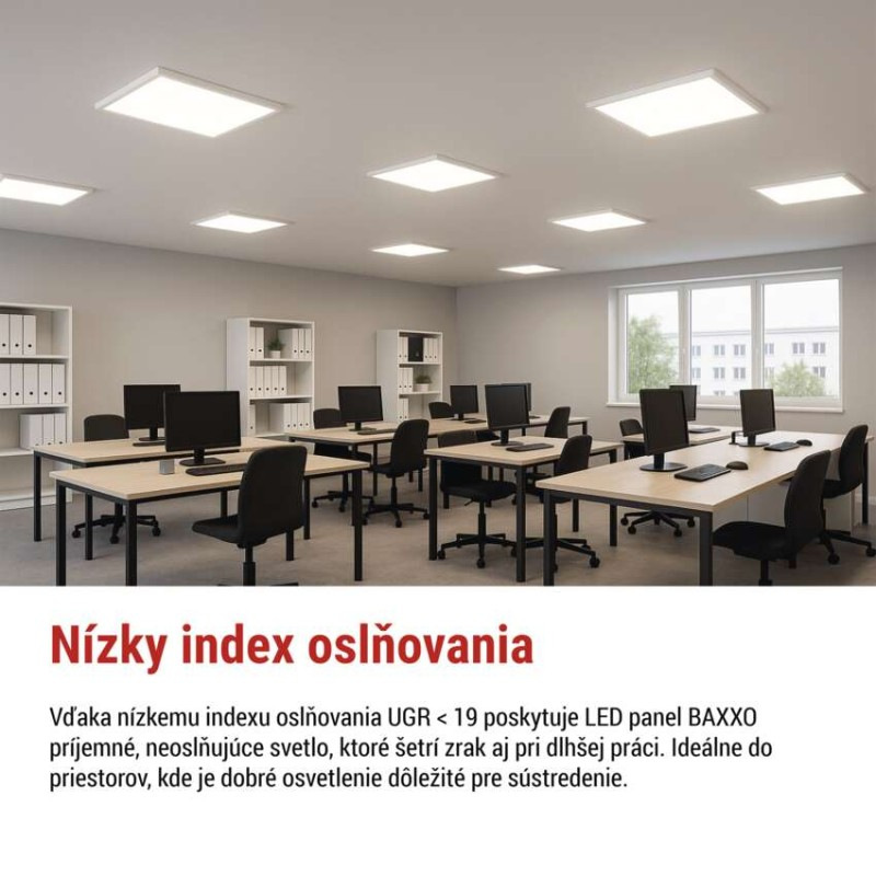 LED panel BAXXO 60×60, štvorcový prisadený biely, 36W neutr. biela 6