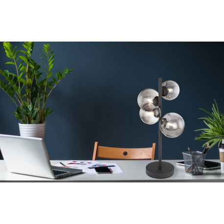 Stolová lampa, kov čierny, dymové sklo, sklo Ø 2x12cm, 2x10cm, vrátane 10676 LED LM, vypínač, DxŠxV: 1