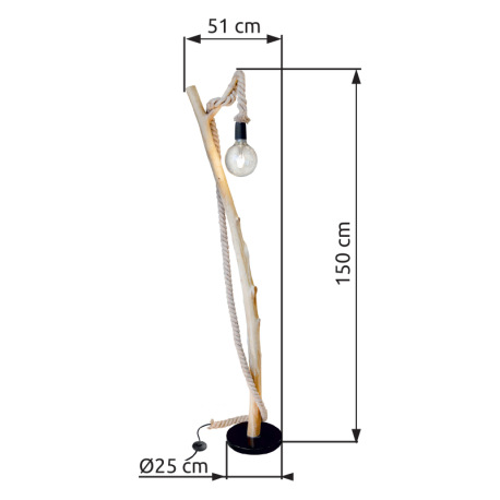 Stojacia lampa, drevo hnedé, nožný spínač na kábli, DxŠxV: 510x250x1500mm, bez žiarovky 1xE27, max. 4