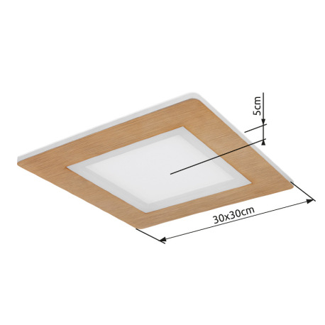 Stropné svietidlo kov biely, akryl imitácia dreva, akryl biely, DxŠxV: 300x300x50mm, vrátane LED 23, 8