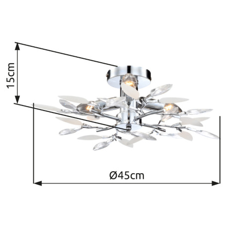 Stropné svietidlo, kov, chróm, akrylové krištále priehľadné a satinované, Ø 450, V:150, bez žiarovie 1