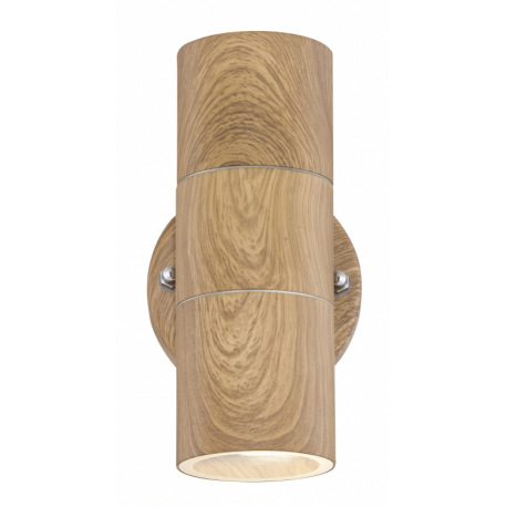 Vonkajšie svietidlo, nerezová oceľ, imitácia dreva, číre sklo, nástenné svietidlo svietiace hore a d 3