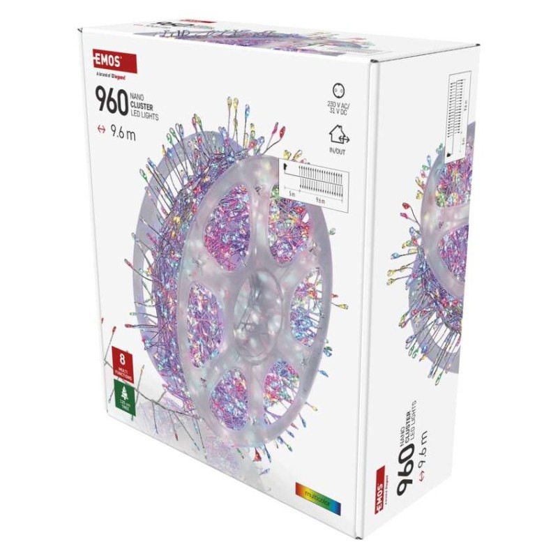 LED nano reťaz na cievke, strieborný, 9,6 m, multicolor, časovač 8