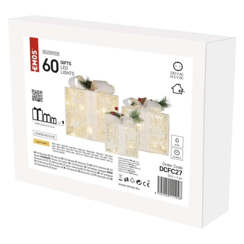 LED darčeky s ozdobou, 3 veľkosti, vnútorné, teplá biela 1