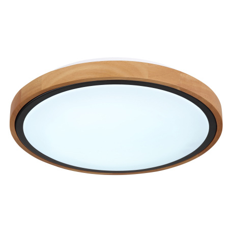 Stropné svietidlo, kov čierny, drevo hnedé, akryl biely, ø: 307mm, V:90mm, vrátane LED 12W 230V, 120 17