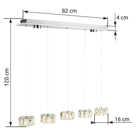 Závesné svietidlo, kov, chróm, akryl, sklenené kryštály, 2 LED spoty vo vrchnej časti svietidla, DxŠ 7