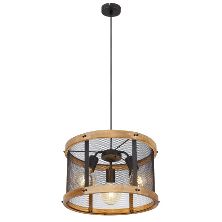 Závesné svietidlo kov čierny matný, drevo tmavohnedé, kábel textil čierny, ø: 400mm, V: 1200mm, bez