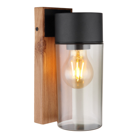 Vonkajšie svietidlo nerezová oceľ imitácia dreva, nerezová oceľ čierna matná, sklo dymovej farby, sm