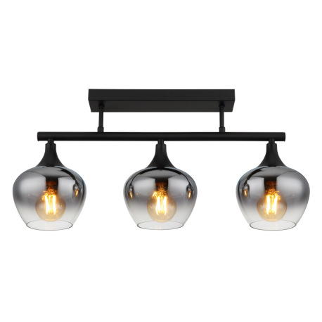 Stropné svietidlo, čierny matný kov, sklo dymovej farby, priehľadné, DxŠxV: 650x150x285mm, bez žiaro 8