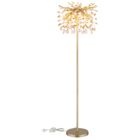 Stojacia lampa, kov matnej zlatej farby, jantárové a číre sklenené kryštály, PVC kábel, nožný spínač 5