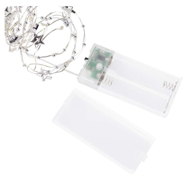 LED vianočná reťaz strieborný – hviezdičky, 1,9 m, 2x AA, vnútorný, teplá biela, časovač 5