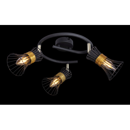Stropné svietidlo, kov čierny a zlatý, kovové tyče čierne a zlaté, Ø250, V:220, bez žiaroviek 3xE14, 3