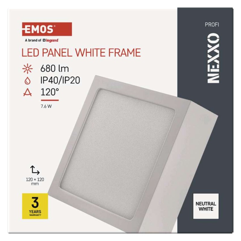 LED prisadené svietidlo, štvorec, biele, 7,6W,Neutrálna biela 7