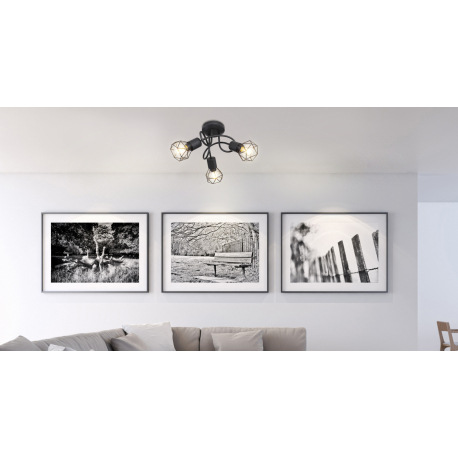 Stropné svietidlo, čierny kov, Ø360, V: 200, bez žiaroviek 3xE14, max. 40W 230V 1