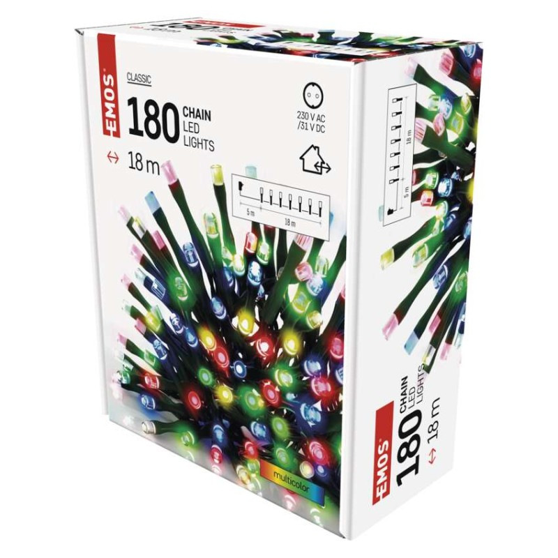 LED vianočná reťaz, 18 m, vonkajšia aj vnútorná, multicolor, časovač