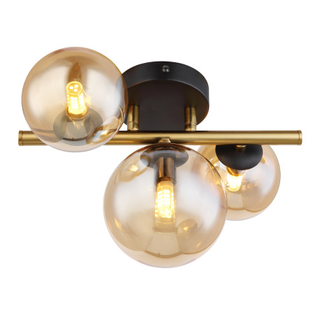 Stropné svietidlo, kov čierny, kov mosadz, sklo jantárové, DxŠxV:280x210x190mm, vrátane 3x G9 LED 3, 5