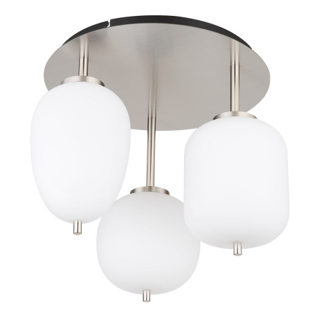 Stropné svietidlo kov nikel matný, sklo biele, 3 rôzne sklá, ø: 460 mm, V: 360 mm, ø tienidla: 1 x 1 1