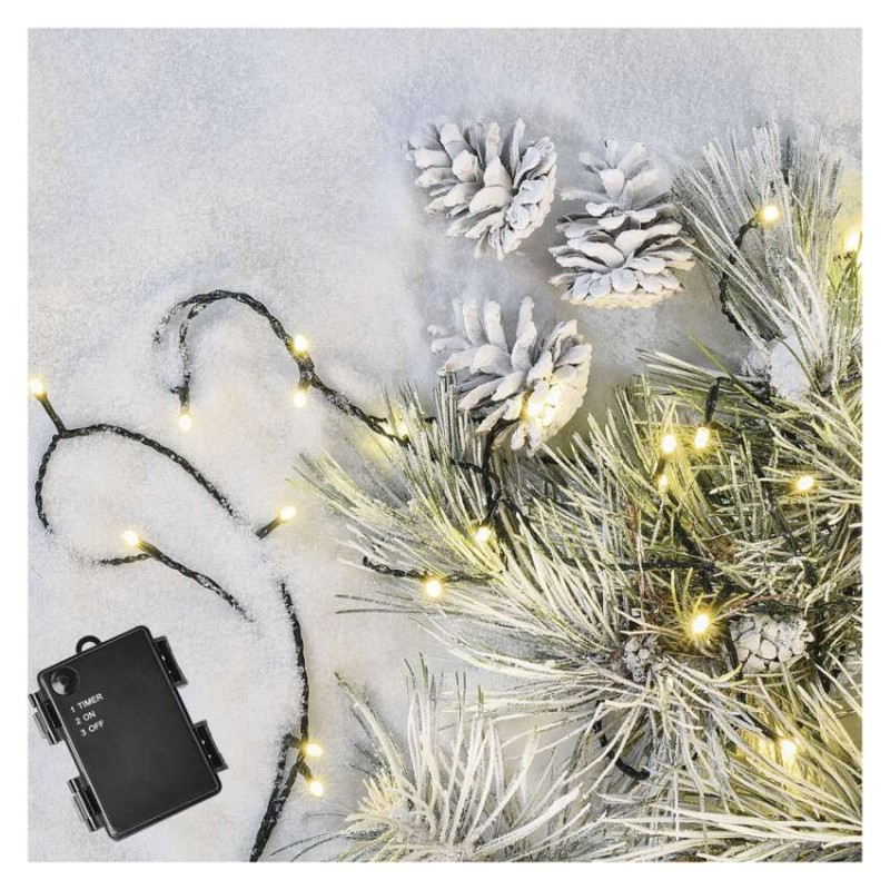 LED vianočná reťaz, 2,8 m, 3x AA, vonkajšia aj vnútorná, teplá biela, časovač 3