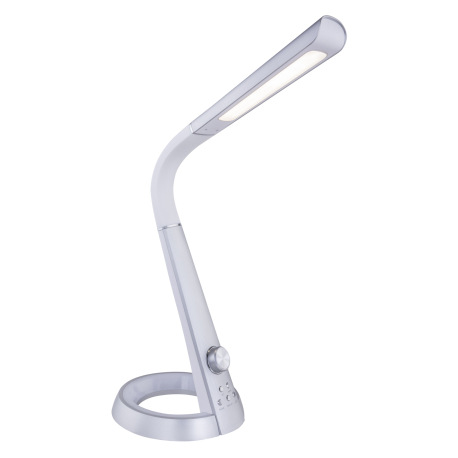 Stolová lampa, plast strieborný a biely, flexo, USB nabíjanie, nočné svetlo RGB, stmievateľné, menič