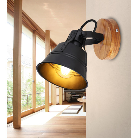 Nástenné svietidlo, drevo hnedé, kov čierny matný, zlatý, drevo dubový vzhľad, ŠxV: 140x180, H: 170, 1