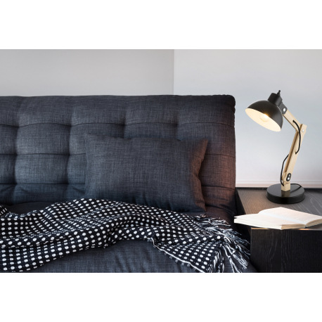 Stolová lampa, čierny kov, drevo, kábel 1,5m, vypínač, DxŠxV: 320x160x450, bez žiarovky 1xE27 40W 23 1