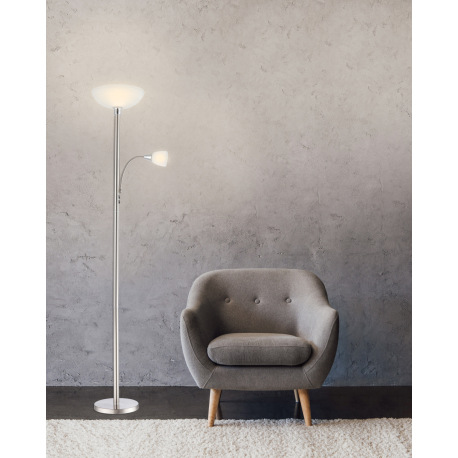 Stojanové svietidlo, chróm, nikel, sklo satinované, vypínač, Ø 300, V: 1780, vrátane E27 LED 8,8W 23 3