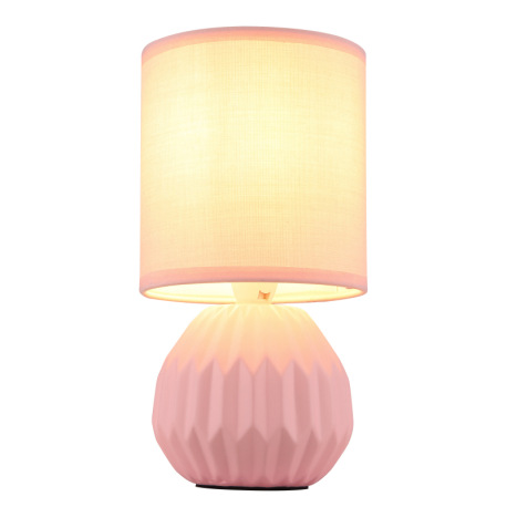 Stolová lampa, ružová keramika, ružový textil, biely PVC kábel, kolískový vypínač na kábli, ø: 120 m 3