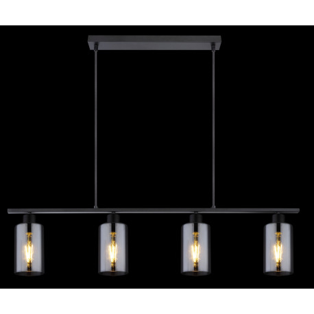 Závesné svietidlo, kov čierny matný, dymové sklo, DxŠxV:980x100x1200, bez žiaroviek 4xE27, max. 60W 5
