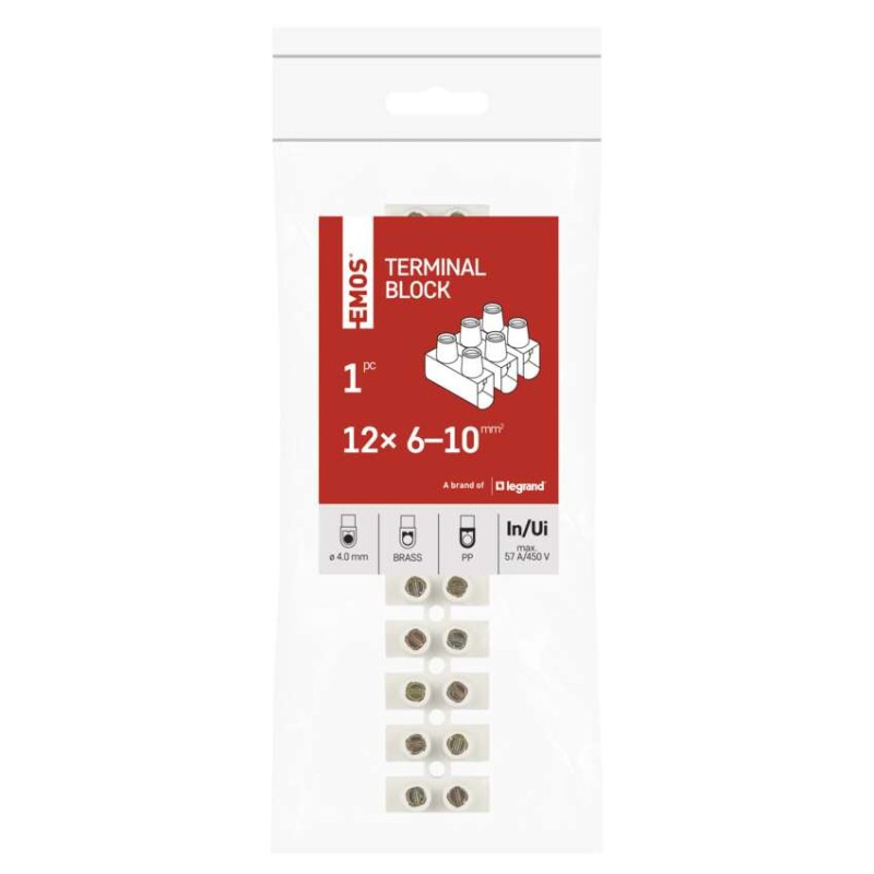 Skrutková svorkovnica 12× 6–10 mm2, 450 V, biela 3