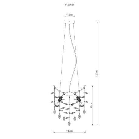 Závesné svietidlo, kov strieborný matný, sklenené krištále dymové, číre, výškovo nastaviteľné, flexo 13
