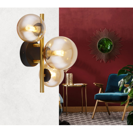 Stropné svietidlo, kov čierny, kov mosadz, sklo jantárové, DxŠxV:280x210x190mm, vrátane 3x G9 LED 3, 12