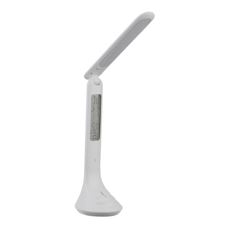 Nabíjateľná stolová lampa, plast, biela, hodiny, kalendár, budík, s adaptérom, zapnutie dotykom, dot 16